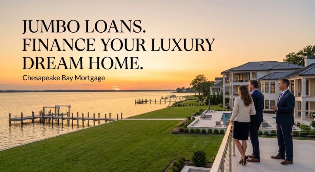 Luxury waterfront home financed with jumbo loan through Chesapeake Bay Mortgage