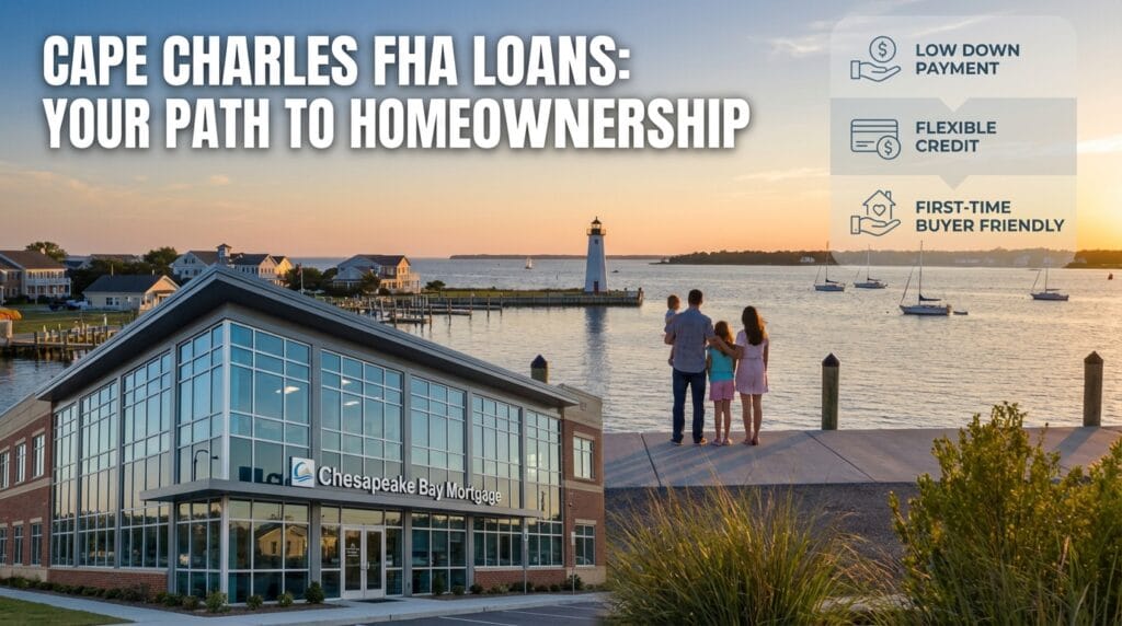 Cape Charles FHA home loan illustration showing low down payment and homeownership opportunities on Virginia Eastern Shore